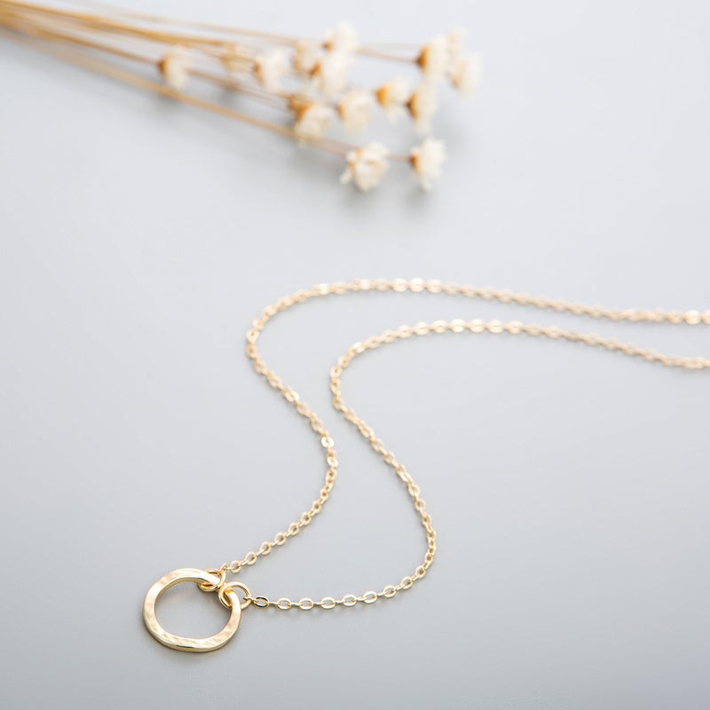 Fettero Pendant Necklace Gold Hammered Open Karma Circle Pendant 14K Gold Plated Dainty Simple Jewelry for Women - Image 4